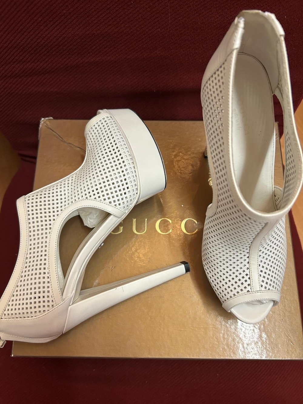 Gucci White Peep-Toe High Heels